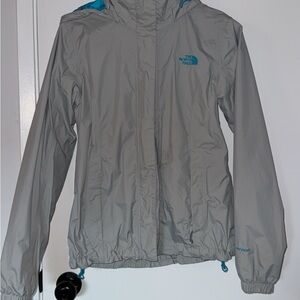 The North Face Light Gray Jacket with Blue Accents